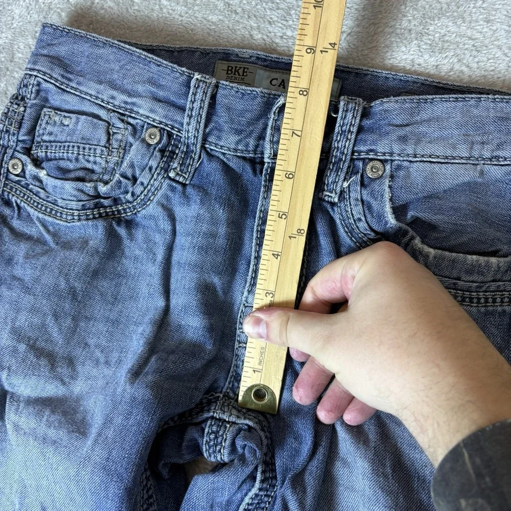 BKE Jeans Bootleg Carter Mens 29L Blue Jeans Stretch Denim Whiskers